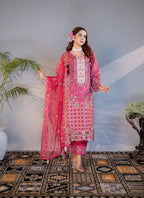 Dusty Rose Georgette Lace Three Piece (Semi-Formal - Semi-Stitched)