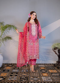 Dusty Rose Georgette Lace Three Piece (Semi-Formal - Semi-Stitched)
