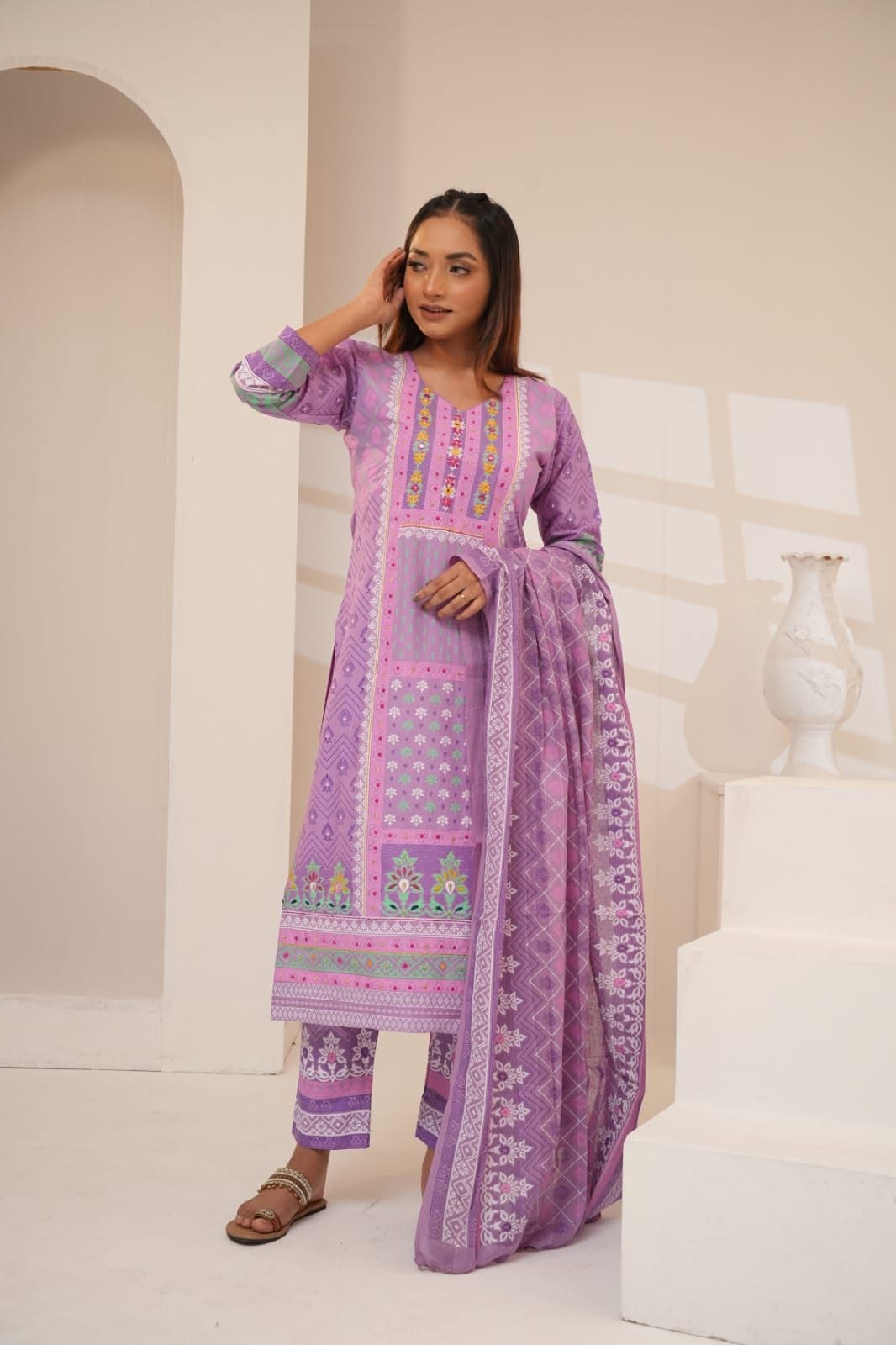 Blush Pink Organza Floral Three Piece (Eid - Semi-Stitched)