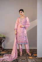 Blush Pink Organza Floral Three Piece (Eid - Semi-Stitched)