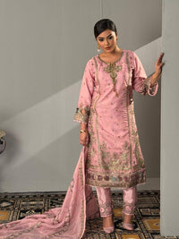 Blush Pink Organza Floral Three Piece (Eid - Semi-Stitched)