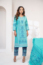 Cobalt Blue Jamawar Three Piece (Festive - Unstitched)