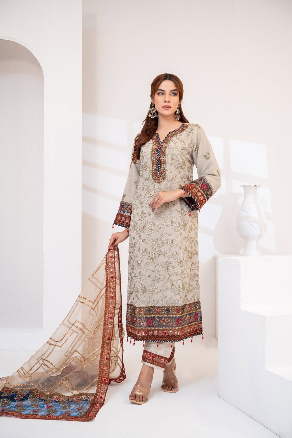 Beige Linen Plain Three Piece (Formal – Unstitched)