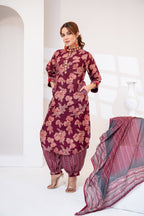 Steel Grey Crinkle Chiffon Three Piece (Evening - Stitched)
