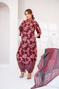 Steel Grey Crinkle Chiffon Three Piece (Evening - Stitched)