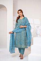Navy Blue Karandi Three Piece (Winter – Semi-Stitched)