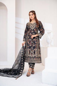Black Chiffon Embellished Three Piece (Party Wear – Stitched)
