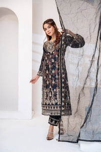 Steel Grey Crinkle Chiffon Three Piece (Evening - Stitched)