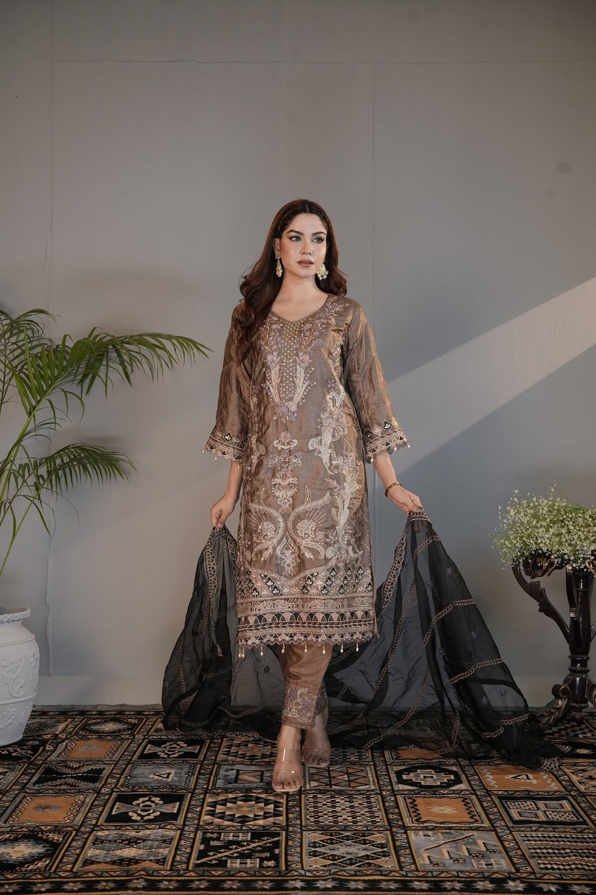 Grey Marble Print Lawn Three Piece (Casual – Unstitched)