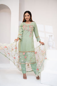 White & Green Lawn Printed Three Piece (Eid Collection)