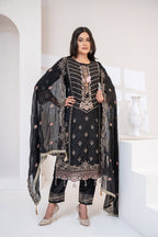 Black Chiffon Embellished Three Piece (Party Wear – Stitched)