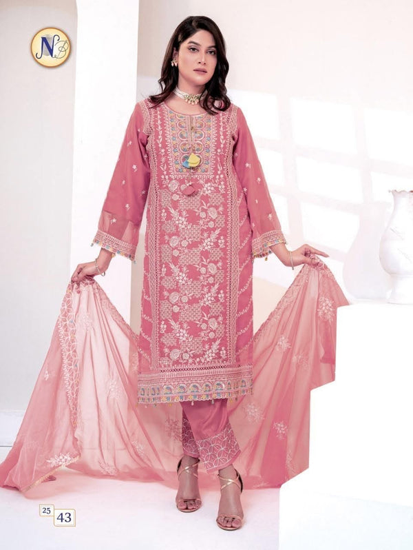 Pink Net Embellished Three Piece (Party Wear – Stitched)