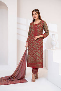 Maroon Embroidered Lawn Three Piece (Unstitched)