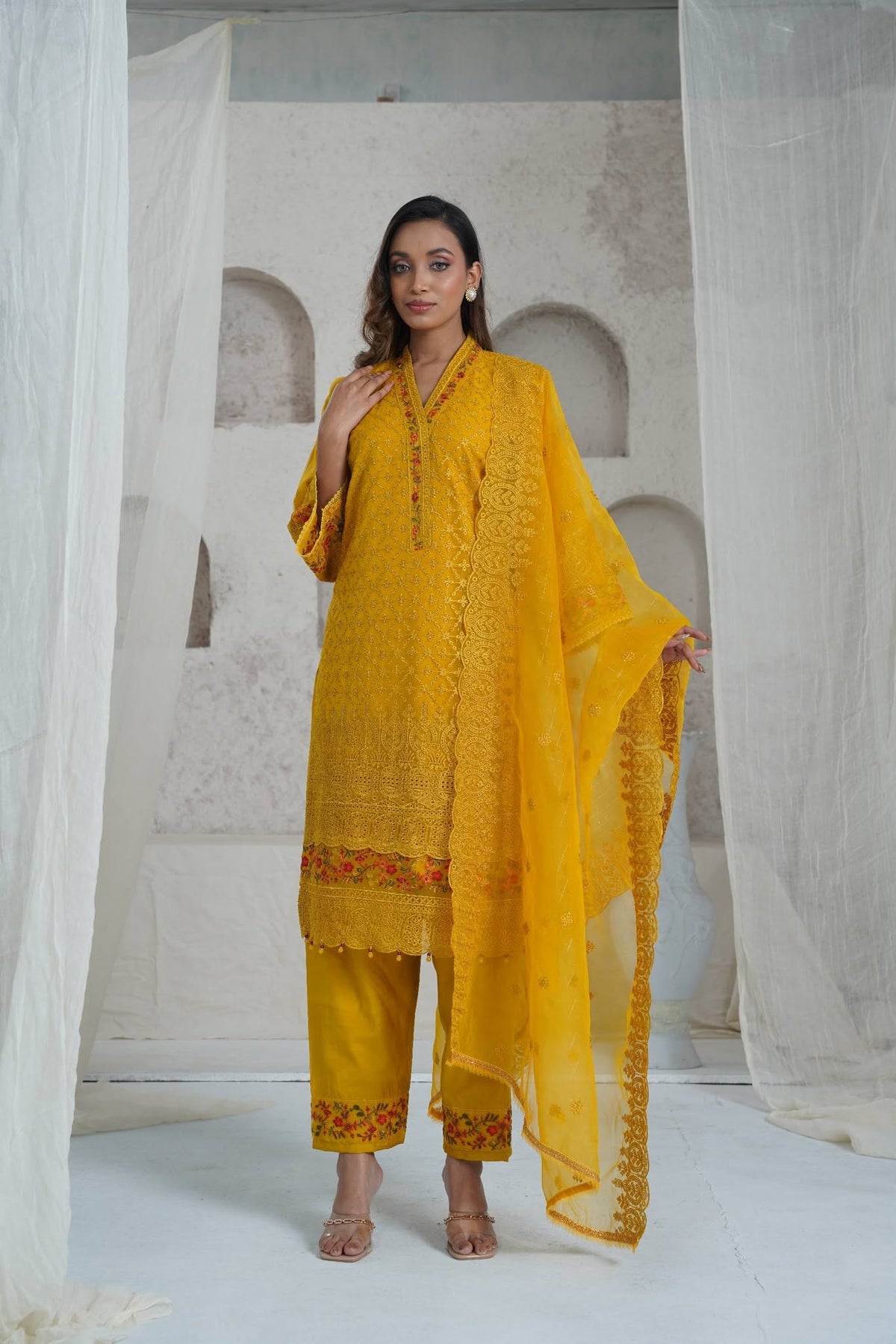 Mustard Yellow Khaddar Three Piece (Winter Collection – Unstitched)