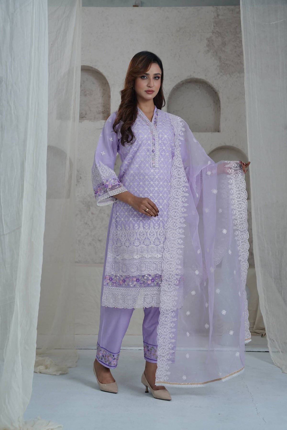 Royal Purple Banarasi Silk Three Piece (Bridal - Stitched)