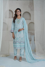 Cobalt Blue Jamawar Three Piece (Festive - Unstitched)