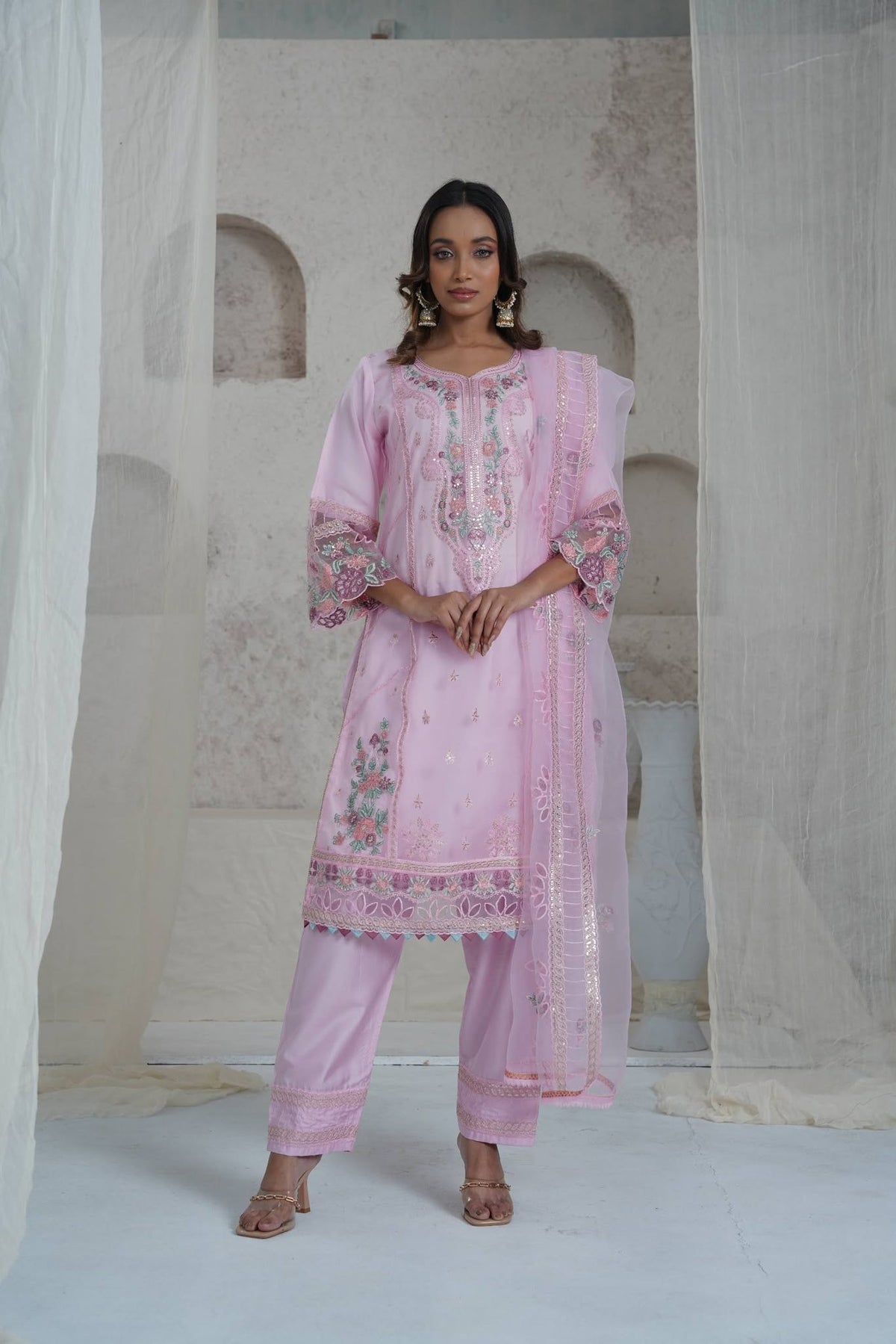 Coral Pink Lawn Digital Print Three Piece (Summer - Unstitched)
