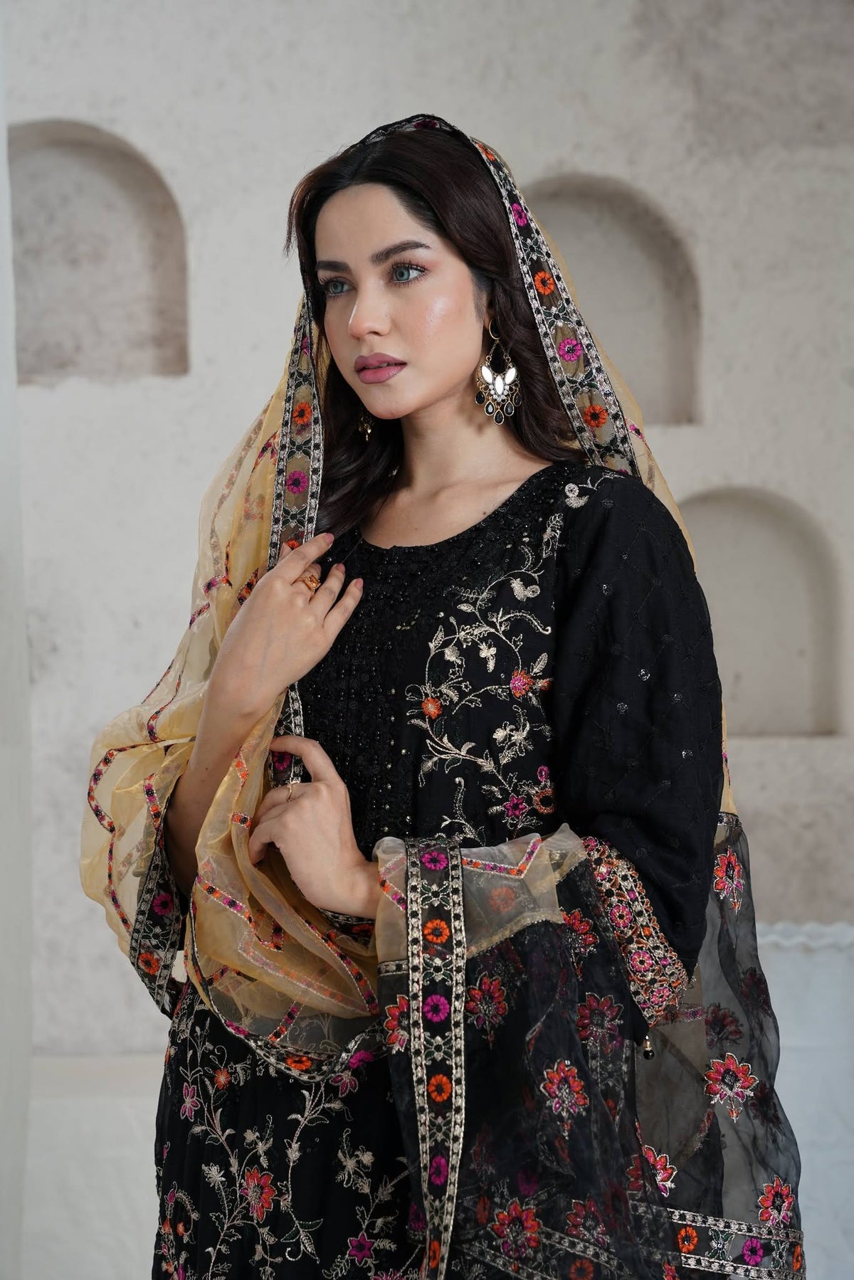 Black Chiffon Embellished Three Piece (Party Wear – Stitched)