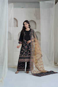 Black Chiffon Embellished Three Piece (Party Wear – Stitched)