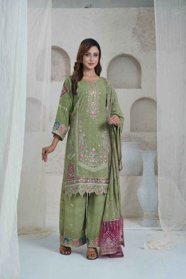 Seafoam Green Voile Printed Three Piece (Summer - Unstitched)
