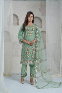 White & Green Lawn Printed Three Piece (Eid Collection)