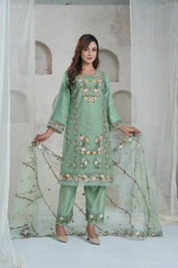 White & Green Lawn Printed Three Piece (Eid Collection)